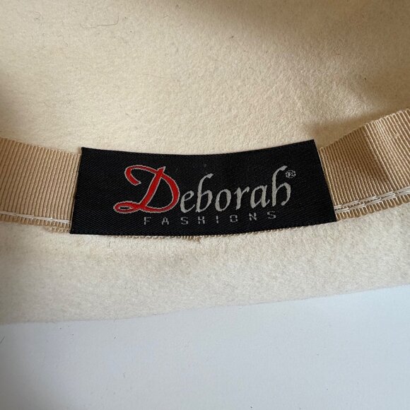 Vintage DEBORAH Winter White Felt Bowler Hat Satin Ribbon Band USA Womens - Picture 10 of 11